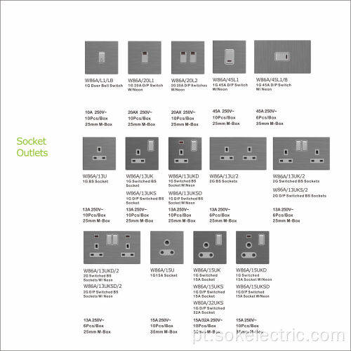 Soquetes BS comutados duplos de aço inoxidável de 2 grupos